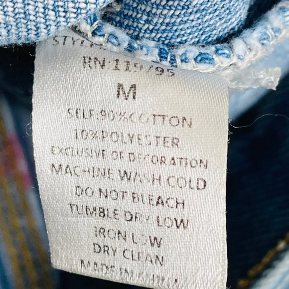 F21 Rose Sequin Blue Denim Jean Jacket Size Medium - Picture 7 of 8